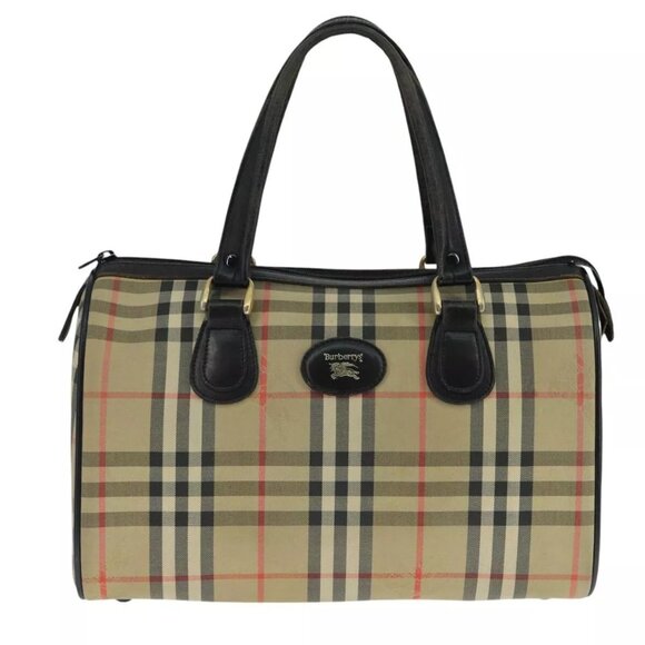 Burberrys Nova Check Black Label Boston Bag Canvas Beige Gold Auth yk16645 - Picture 1 of 14